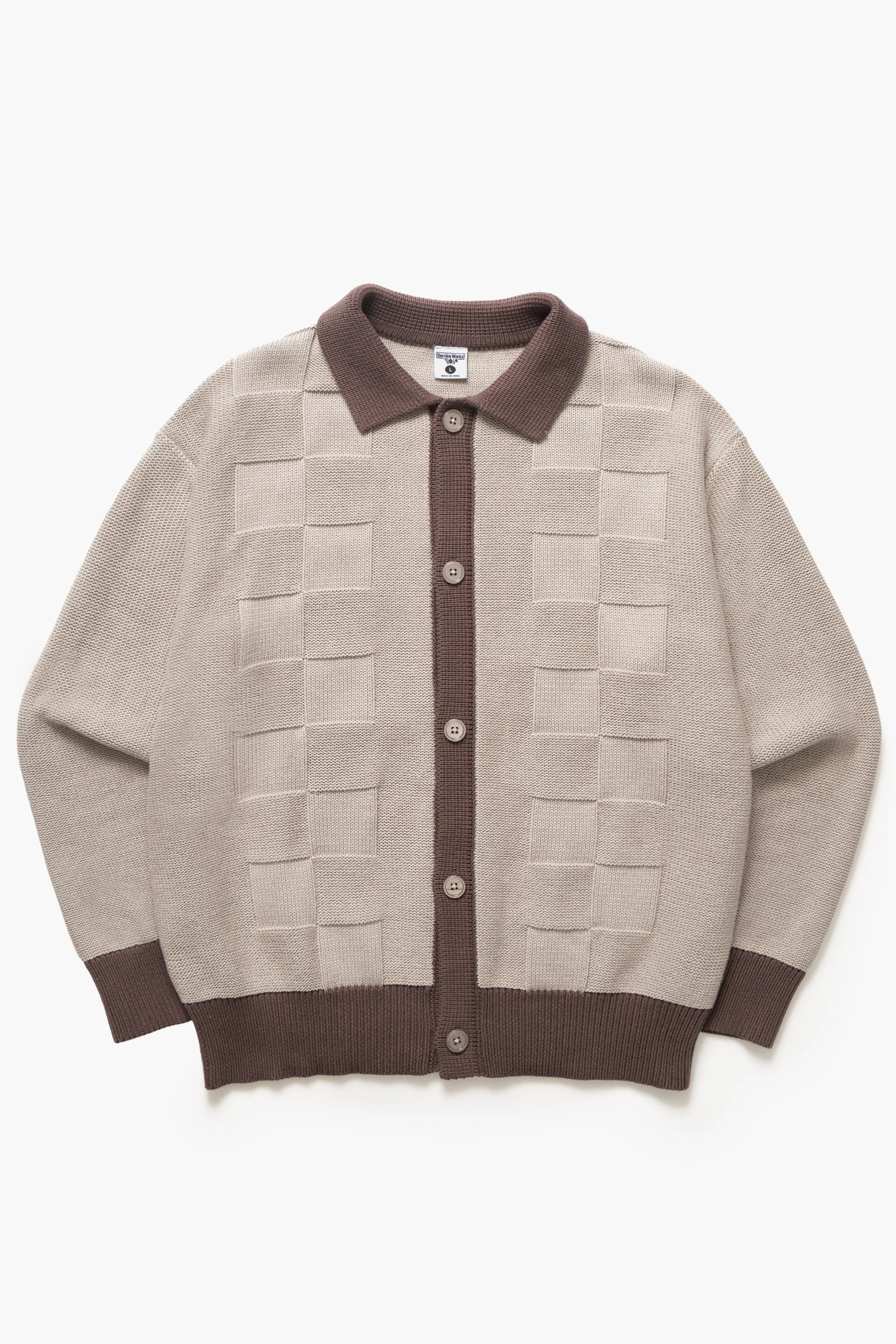 Check Panel Cardigan - Mushroom