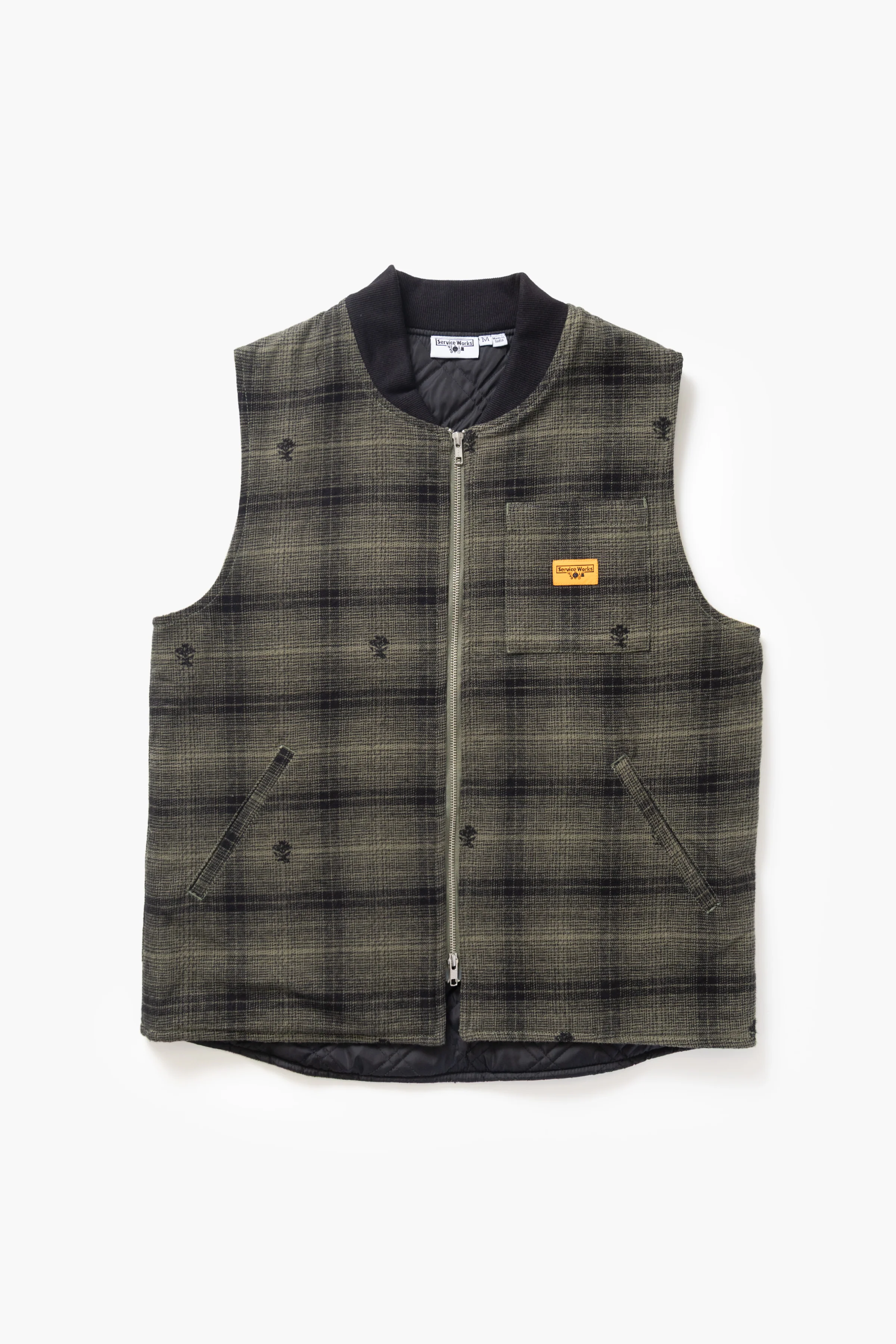 Thistle Plaid Padded Work Vest - Olive